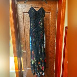 DOLCE JOVANI MAXI DRESS Floral ruched maxi dress with tulle overlay size 12